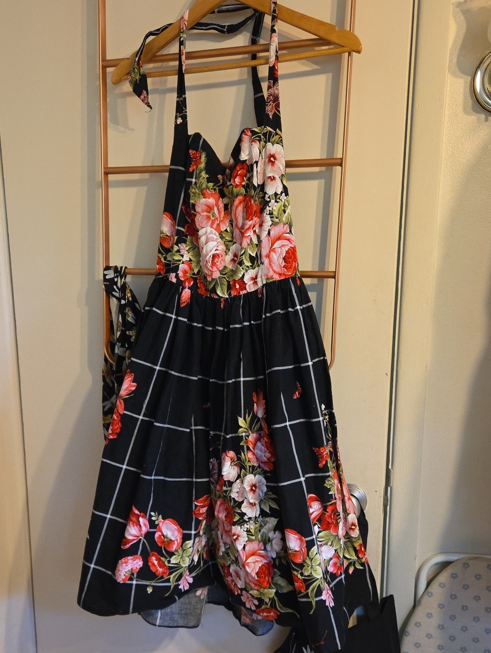 Bernie Dexter Black Floral Midi Dress with Pink and Coral Roses